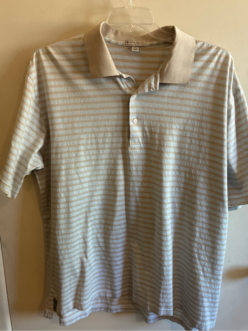 Peter Millar Beige and White Striped Polo